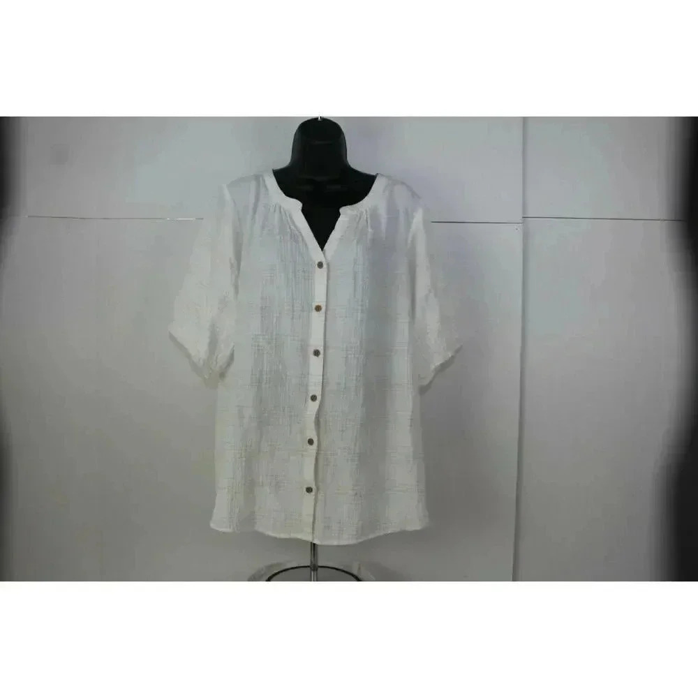 Christopher & Banks Scoop Neck Button Front Short Sleeve Striped Blouse Size XL